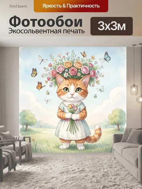 Фотообои Котенок с цветочным венком