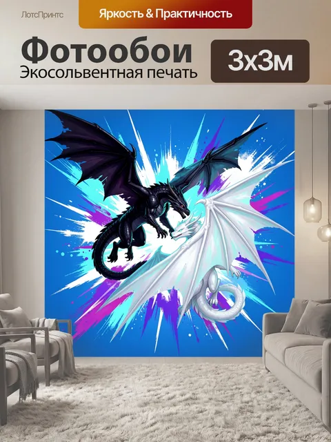 Фотообои Черный и белый драконы
