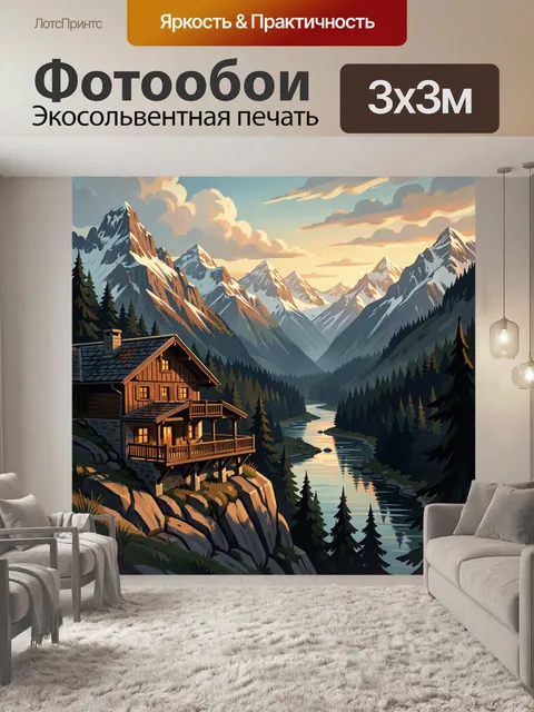 Фотообои Альпийский дом среди гор