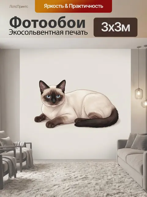 Фотообои Сиамский кот лежит на бежевом фоне