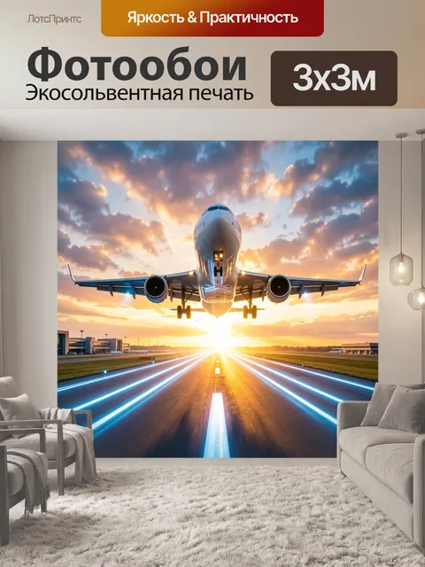 Фотообои Пассажирский самолет над взлетной полосой
