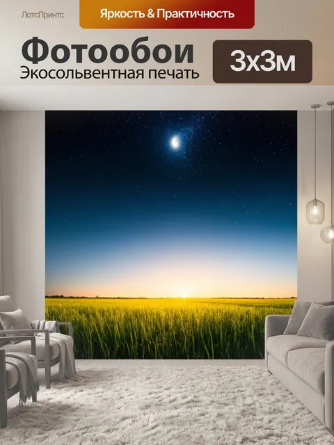 Фотообои летние звёзды над полем, где свет луны создает мягкие тени