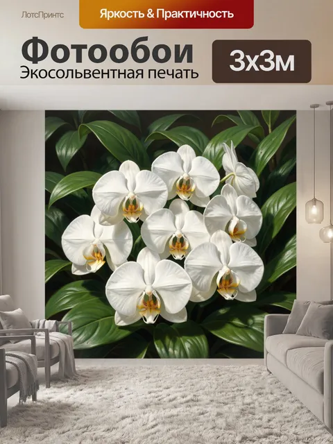 Фотообои Белые орхидеи среди зелени