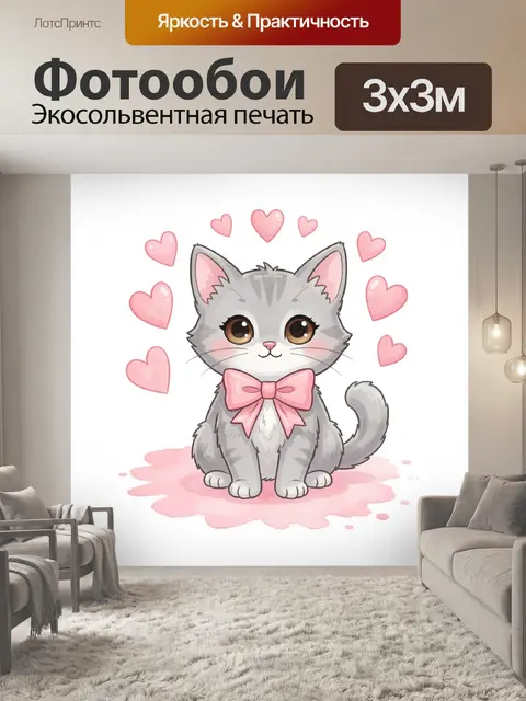 Фотообои Милый серый котёнок с бантом