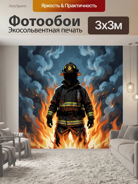 Фотообои Огненный пожарный в шлеме