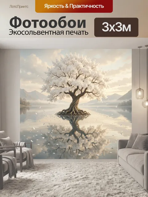 Фотообои Цветущее дерево у озера