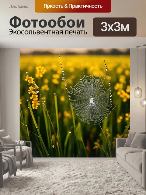 Фотообои поле, усеянное капельками росы на рассвете, сверкающими как драгоценные камни в первых лучах солнца