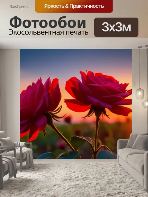 Фотообои розы на фоне заката
