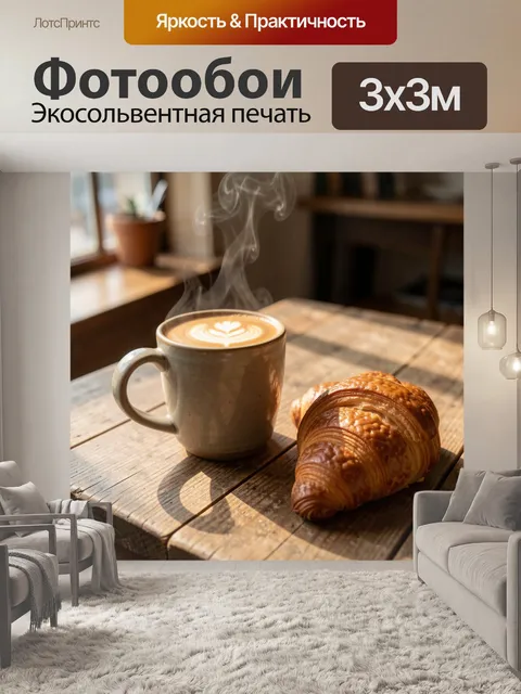 Фотообои Уютный завтрак с кофе и круассаном