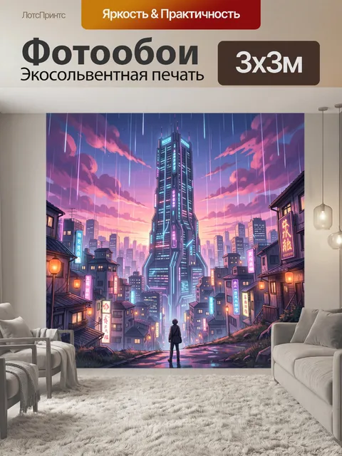 Фотообои Неоновый мегаполис на закате