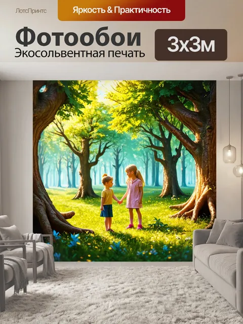 Фотообои сказка о волшебном лесу, где деревья разговаривают и делятся секретами с детьми