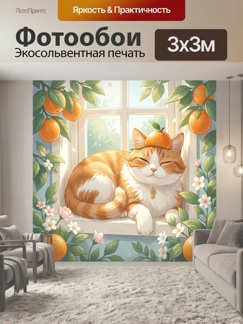Фотообои Рыжий кот с апельсинами
