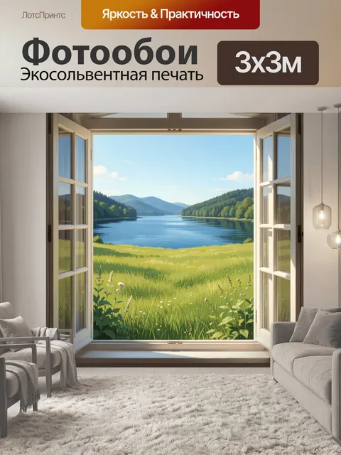 Фотообои Окно с видом на озеро