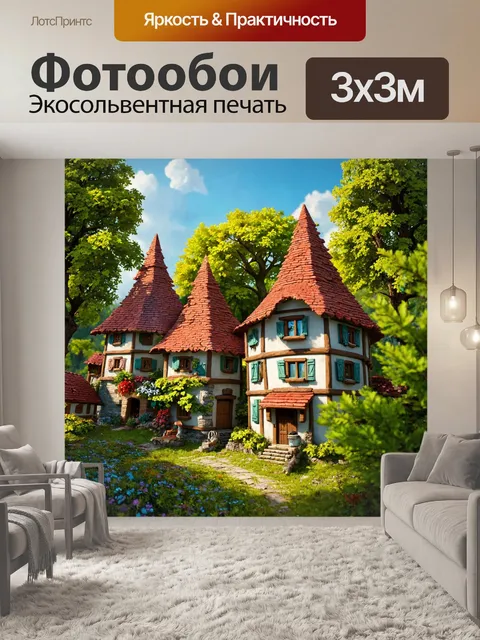 Фотообои сказочная деревня с домиками на деревьях