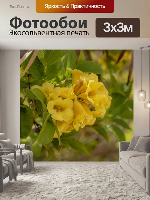 Фотообои Желтый цветок трубы на зеленом растении