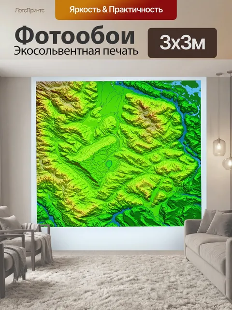 Фотообои зеленые в стиле полароидная фотография с изображением зелёного контура карты с зоной водоемов