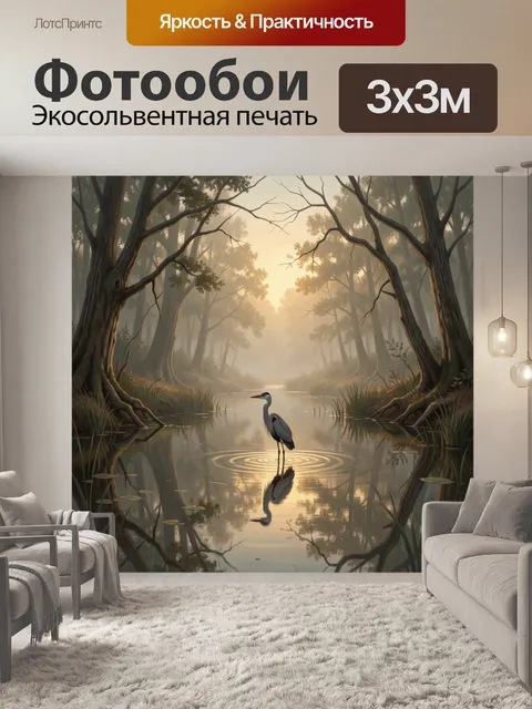Фотообои Цапля в лесной заводи