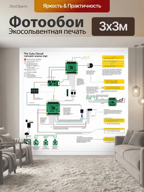 Фотообои инфографика, отображающая структуру и компоненты печатной платы с использованием яркой графики и схем, в…