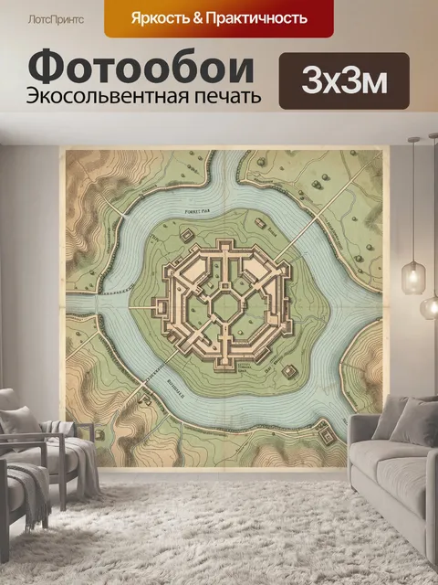Фотообои Старинная карта крепости среди рек