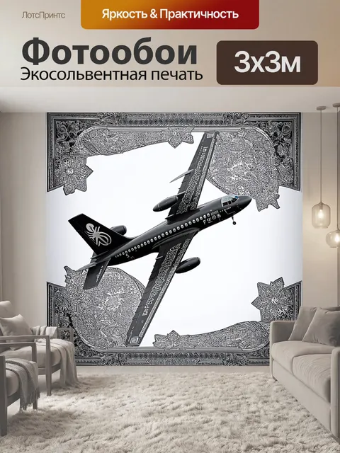 Фотообои самолет в черно-белом стиле, с орнаментом, изображающим старинные узоры