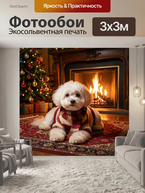 Фотообои Белая собака у камина