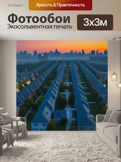 Фотообои рассвет в городских кварталах