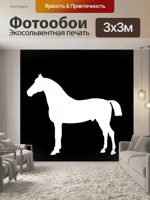 Фотообои белый конь стоя на черном