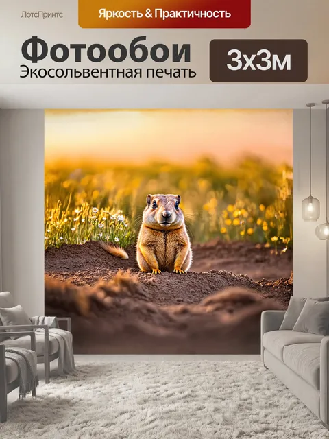 Фотообои луговая собачка, поднимающаяся из своей норки, приветствует теплое утро