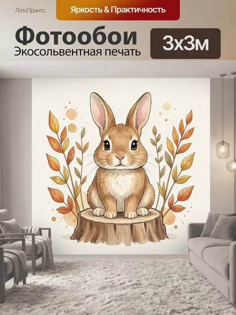 Фотообои Зайчик среди осенних листьев