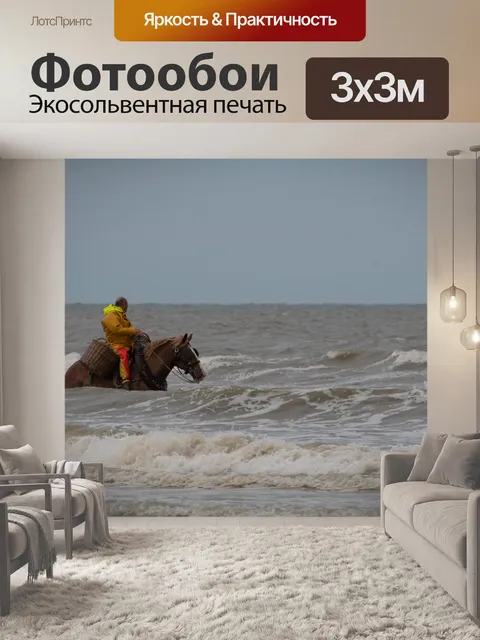 Фотообои Лошадь, креветочный рыбак, море