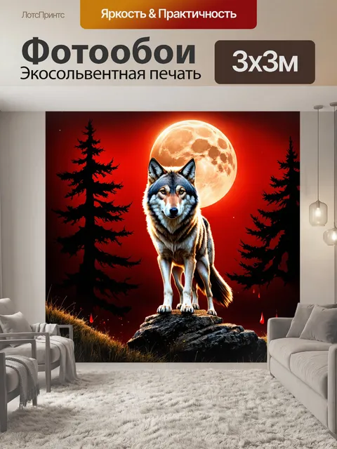 Фотообои Волк, стоящий на скале, с ярким и детализированным мехом