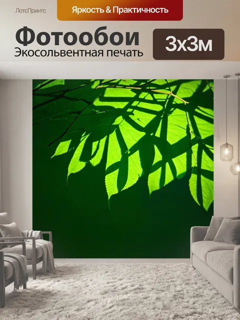 Фотообои зеленые с листьями в виде силуэтов, указывающими на минимализм и современность