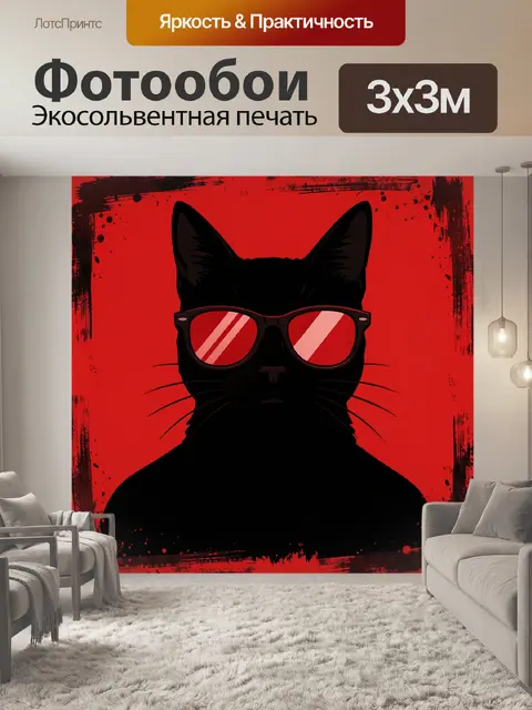Фотообои Черный кот в красных очках