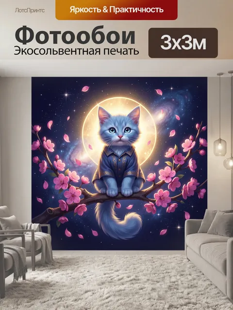 Фотообои Волшебный котенок среди сакуры