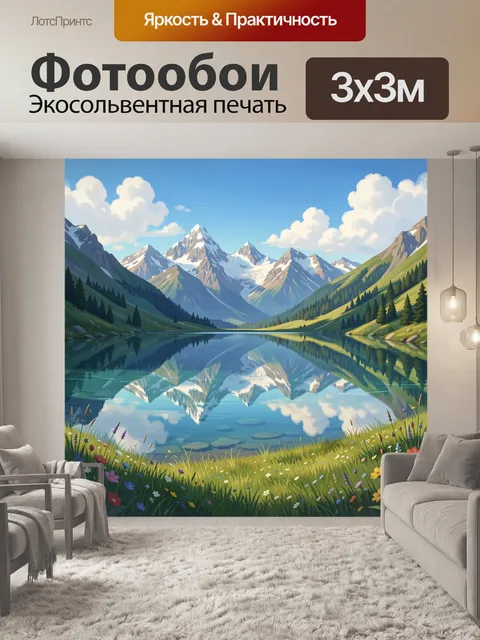 Фотообои Горные вершины и альпийское озеро