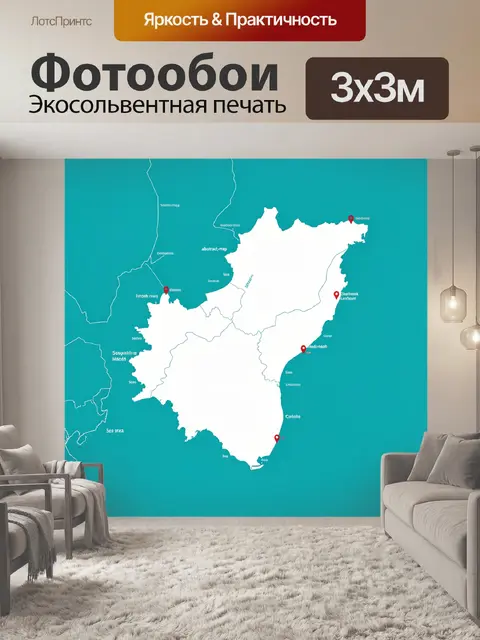 Фотообои Контурная карта с красными пинами