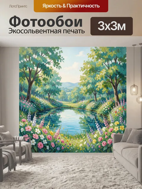 Фотообои Лесной пруд с цветами