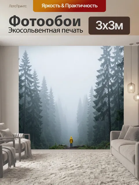 Фотообои Туманный лес с путником