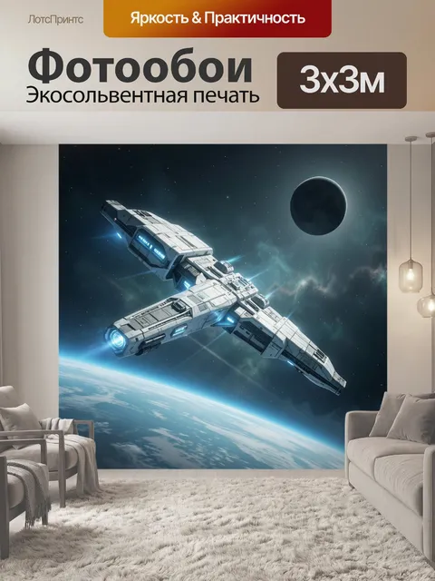 Фотообои Космический корабль у планеты