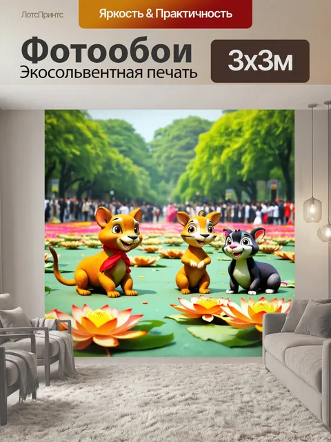 Фотообои животные в стиле двухмерная иллюстрация