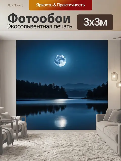 Фотообои луна, отражающаяся в озере