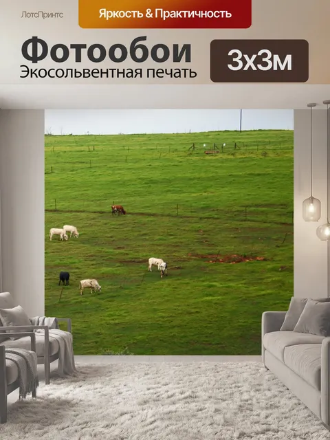 Фотообои коровы на зеленом пастбище