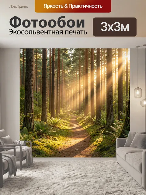 Фотообои Солнечный лесной путь среди сосен