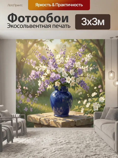 Фотообои Букет полевых цветов в синей вазе