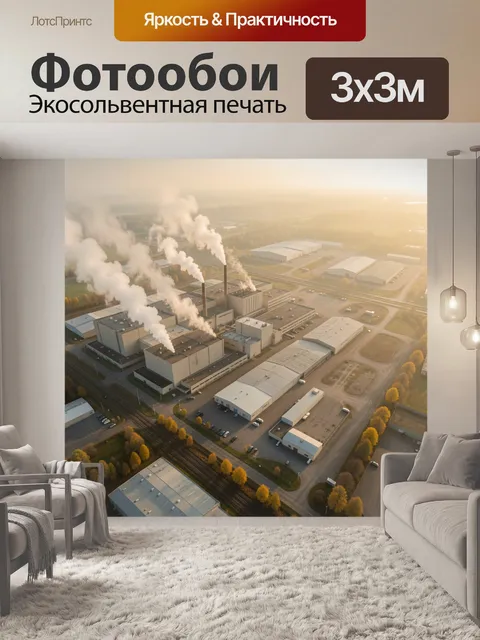 Фотообои Промышленный комплекс с дымящими трубами