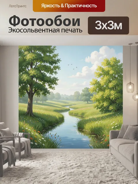 Фотообои Летний луг с ручьем