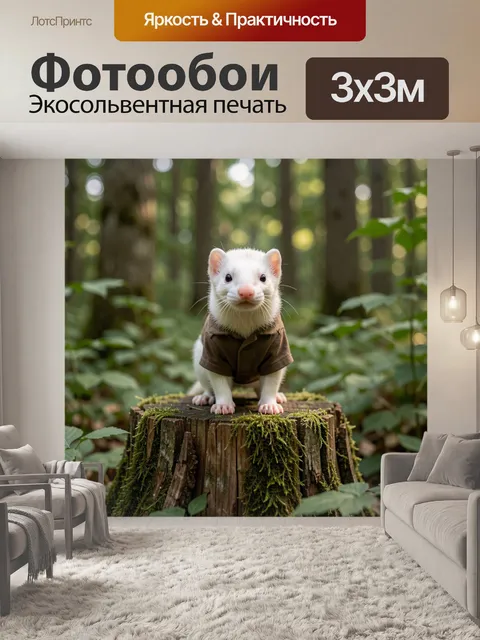 Фотообои Белый хорек в лесу