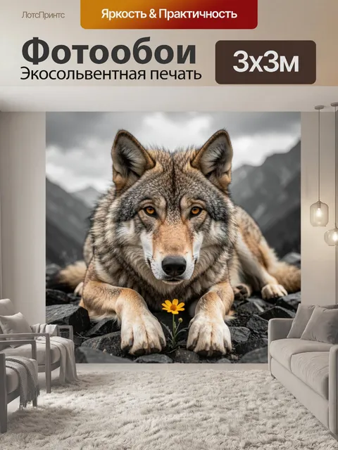 Фотообои Волк у горного цветка
