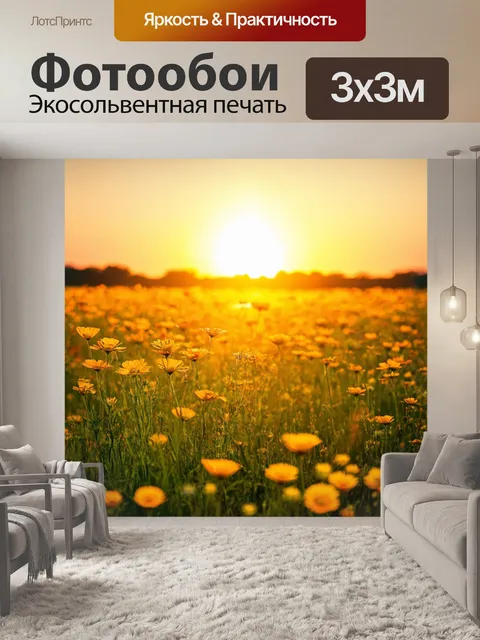 Фотообои закат над цветущим полем