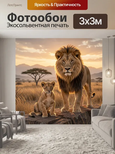 Фотообои Львиная семья в саванне